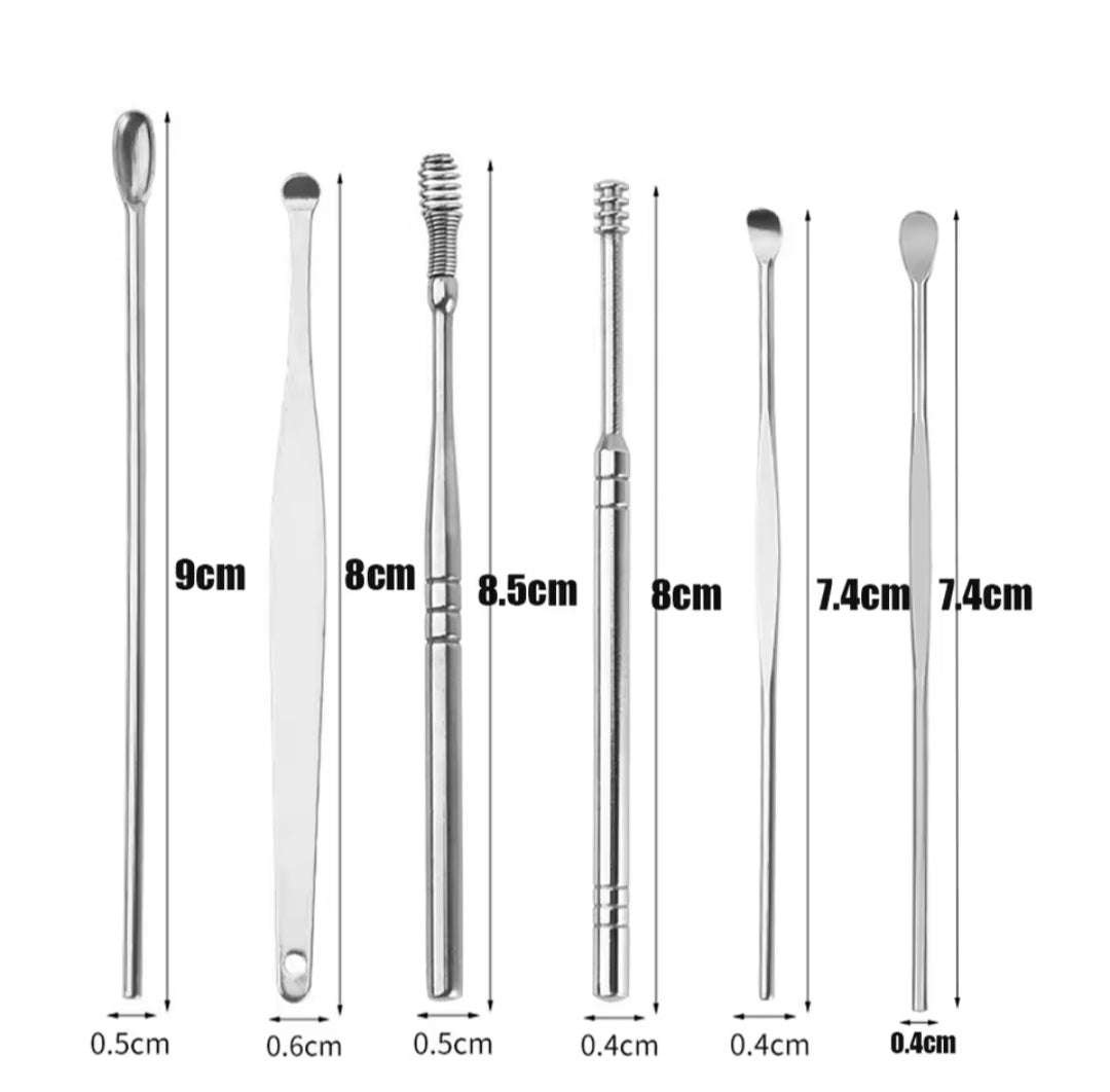 Earwax Remover/Cleaner Stainless steel Tool Kit 6PCS
