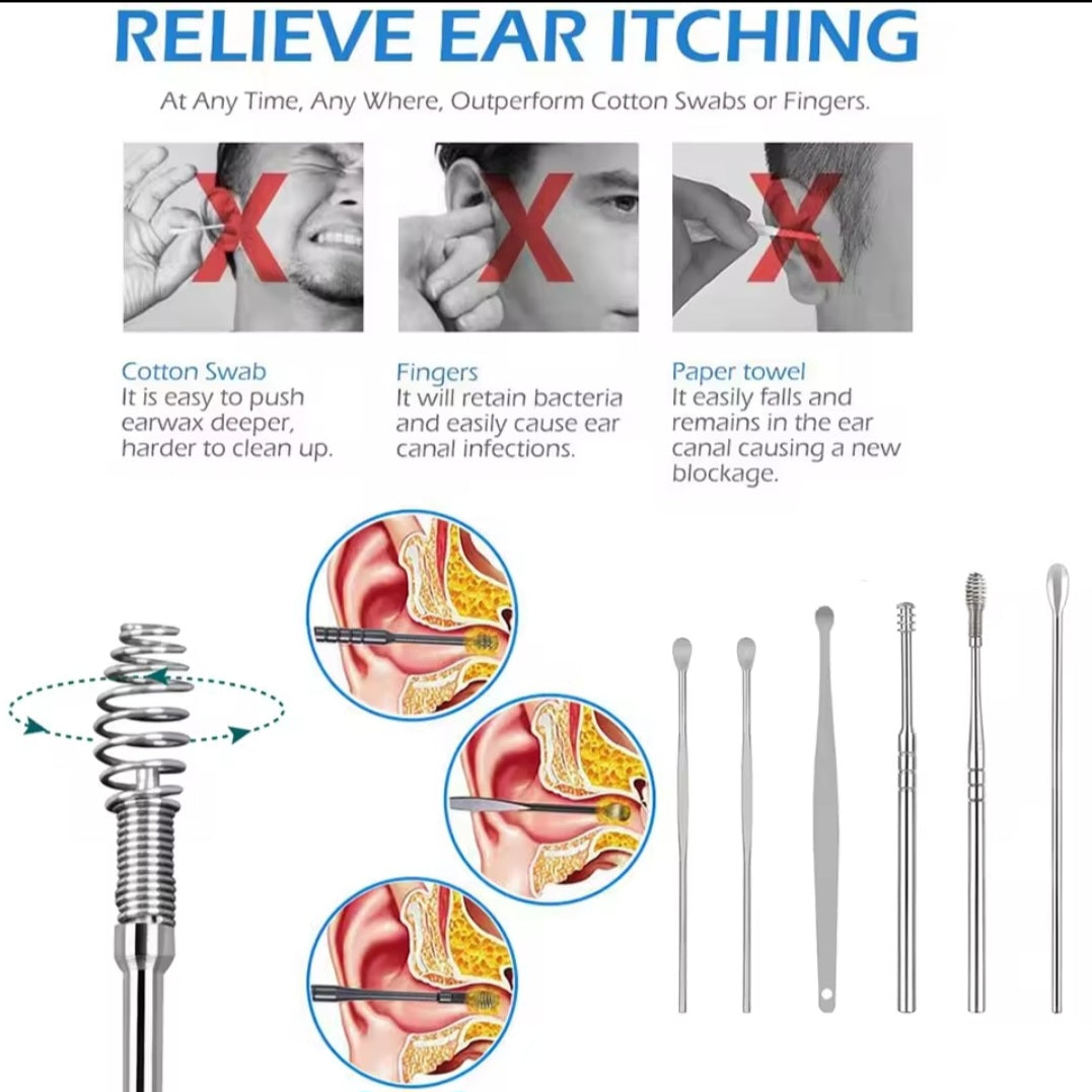 Earwax Remover/Cleaner Stainless steel Tool Kit 6PCS